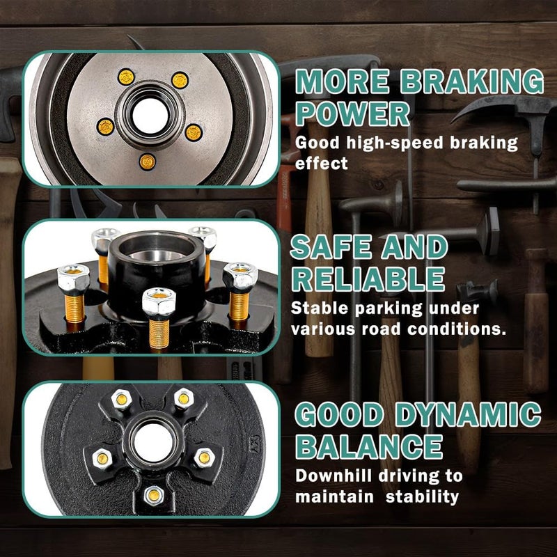JADODE 10" x 2-1/4" Trailer Brake Drum Kit 5 on 5" for 3500 lbs Heavy Duty 5 Bolt Brake Drums 1/2"-20 L68149/L44649 Trailer Brake Hub Drum Assembly 008-249-07,84557,22002K,Set of 2 - Image 4